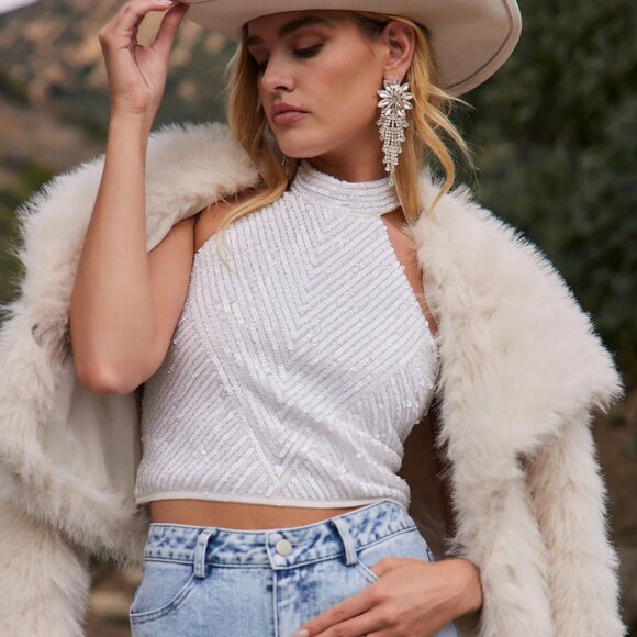 12th Tribe - Riley White Sequin Halter Top - NWT - Picture 6 of 8